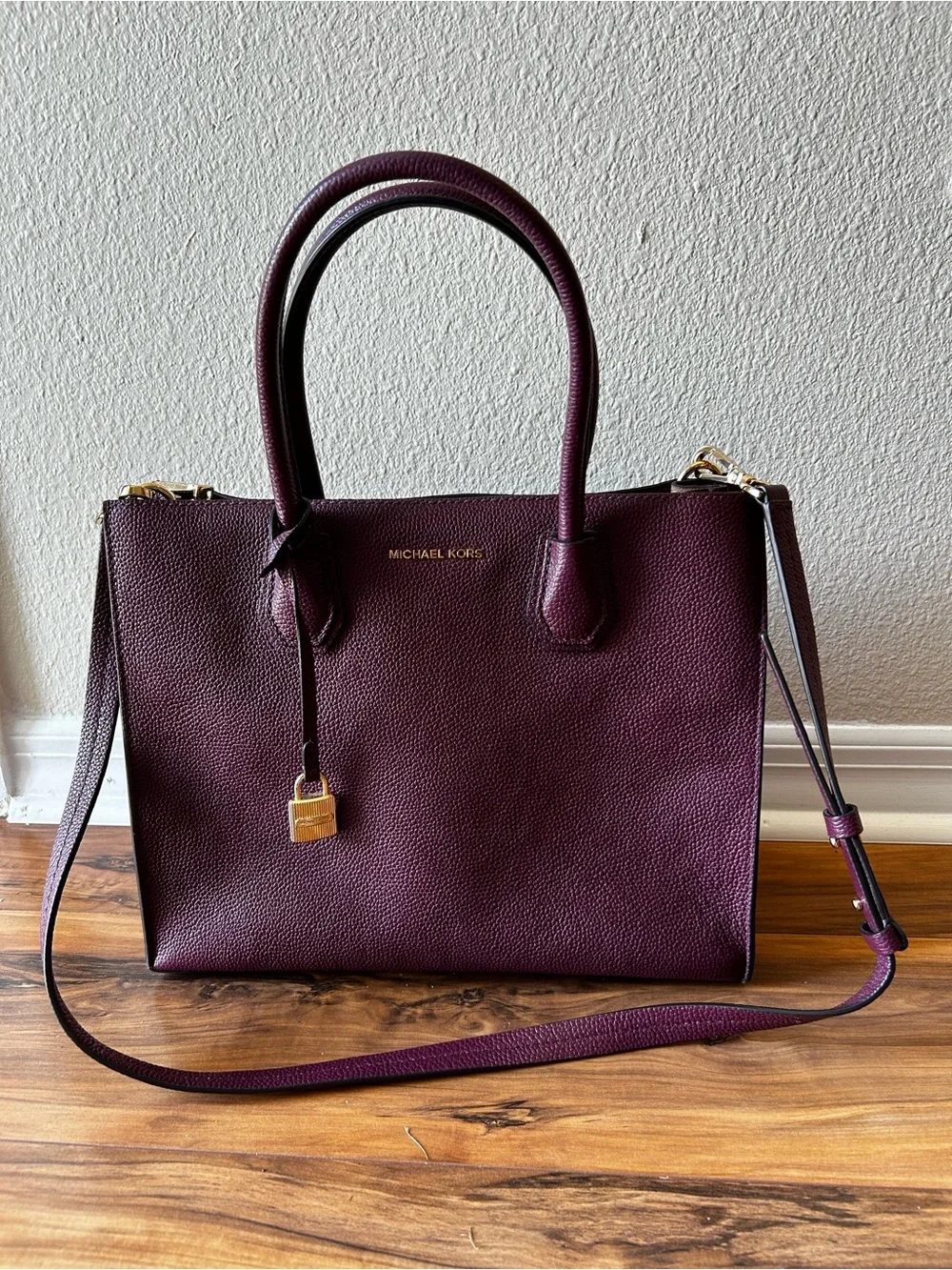 Michael Kors Burgundy Leather Satchel with Gold Hardware